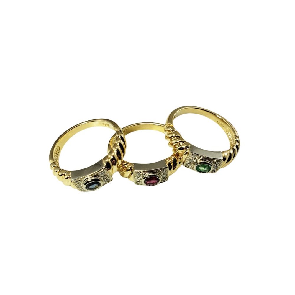 Vintage Set Of 3 Sapphire/Ruby/Emerald And Diamon… - image 2